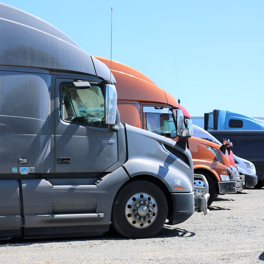 Trucks lined up at the Russo Parts and Service lot